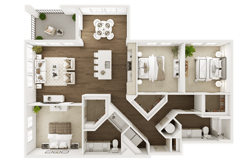 Floor plan for 3 beds, 2 baths, 1457 sqft